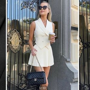 Suit waistcoat with pleated mini skirt set